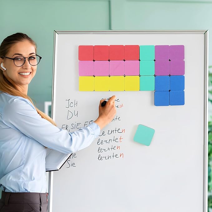 MaxGear 48 Pack Dry Erase Erasers, Magnetic Whiteboard Dry Erasers for Classroom, Mini Whiteboard Cleaning Pads, Chalkboard Wiper Teacher Supplies for School, Office, Home, 6 Color Set, 2 x 2 Inch