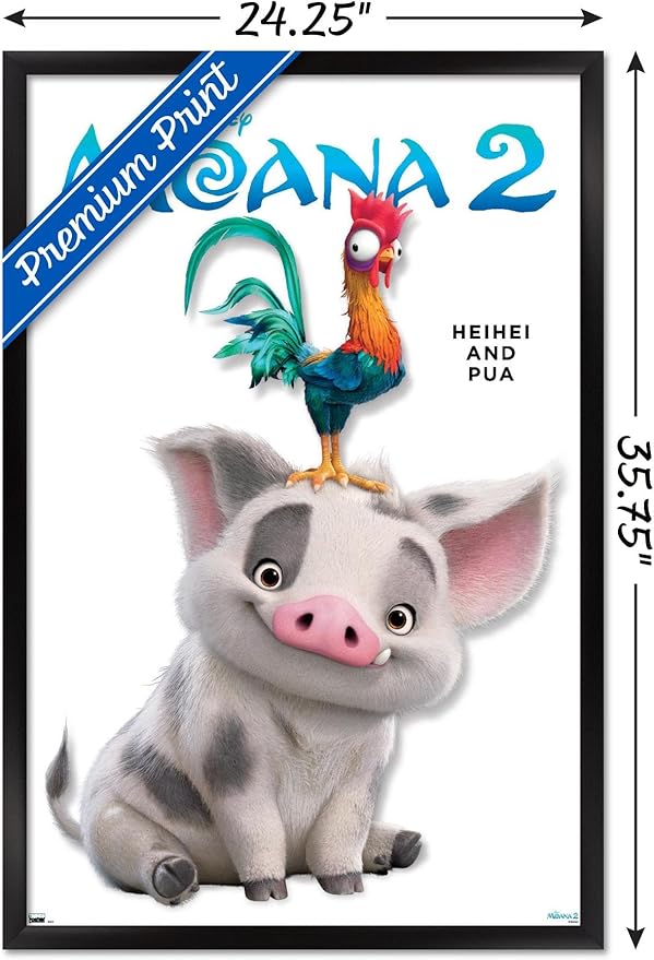 Disney Moana 2 - Heihei and Pua Feature Series Wall Poster, 34L" x 22.4W", Black Framed Version