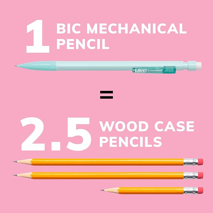 BIC Xtra-Smooth Pastel Mechanical Pencil, 0.7 mm Medium Point, No. 2 Lead, 24-Count