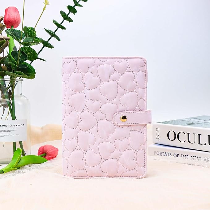 A6 Budget Binder Soft Faux Leather Binders Cover Refillable 6 Rings Loose Leaf Binding Cover for Planner Traveller Journal Accessories Supplies (Snap Pink A6)
