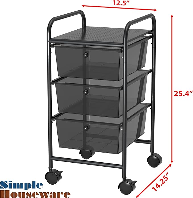Simple Houseware Utility Cart with 3 Drawers Rolling Storage Art Craft Organizer, Black