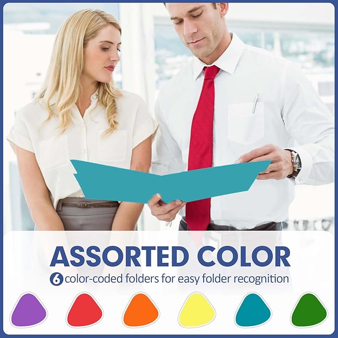 File Folder, PANDRI 30 Pack Colored File Folder, 1/3 Cut Tabs, Letter Size, Assorted 6 Colors Filing Folder for Office School Business