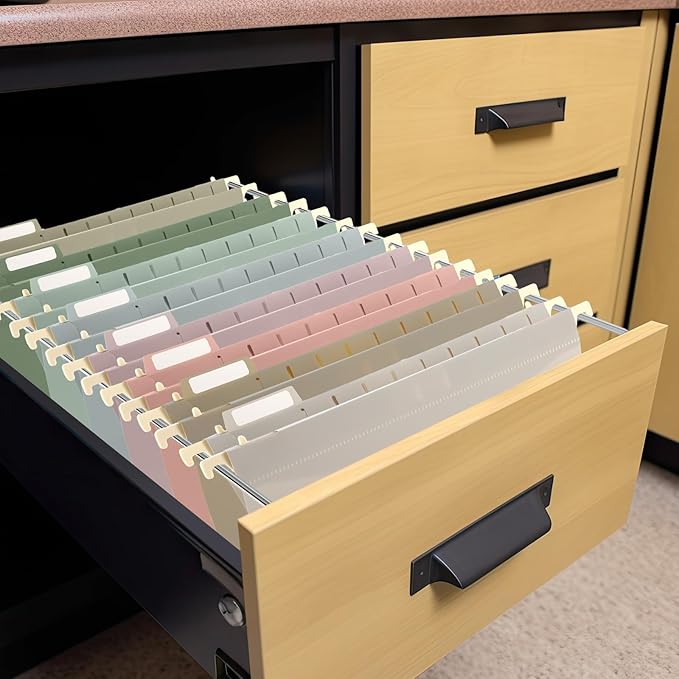 gisgfim 16 Pack Plastic Hanging File Folder Letter Size 1inch Expanding File Folders with Tabs Extra Capacity Hang Folders Heavy Duty for Filing Cabinet Designed for Bulky Files Morandi Colors
