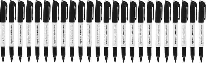 Amazon Basics Fine Tip Permanent Markers for Writing, Drawing, Quick Drying, Office, School, and Home Use, Black, 24 Pack
