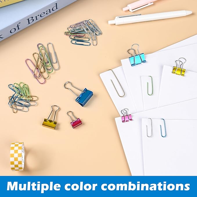 Colorful Paper Clips Binder Clips Set, 250pcs Assorted Size Colored Paperclips Large, Medium & Small Size, Paper Clips for Paperwork Office School Supplies and Desk Essentials