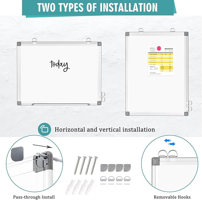 Dry Erase Board White Board, 16'' x 12'' Double-Sided Magnetic Whiteboard for Wall, Hanging Mounted Whiteboard Silver Aluminium Frame for Home, School, Office, Kitchen