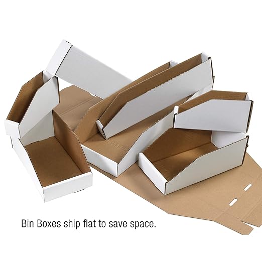 Top Pack Supply Open Top Bin Boxes, 10" x 18" x 4 1/2", White (Pack of 25)