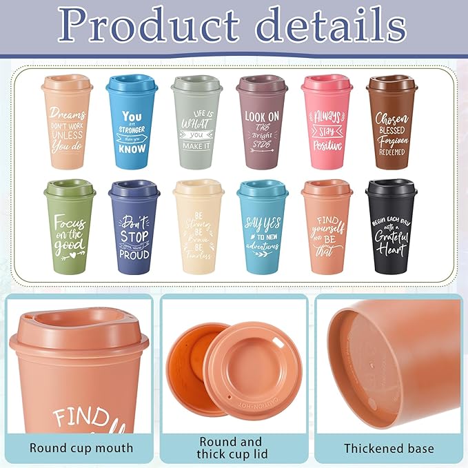 24 Pcs Inspirational Gifts for Employee Coworkers Staff Teammate, 16oz Reusable Plastic Coffee Cups with Positive Sayings, Bundle Gifts for Woman Man Coworker (Morandi Color,Inspirational)