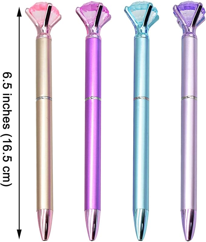 Maydahui 12 PCS Big Diamond Retractable Ballpoint Pen with 12 PCS Pen Refills Gem Pens Rhinestones Crystal Bling Plated Metal Color Black Gel Ink Ballpen for Women Students Girls