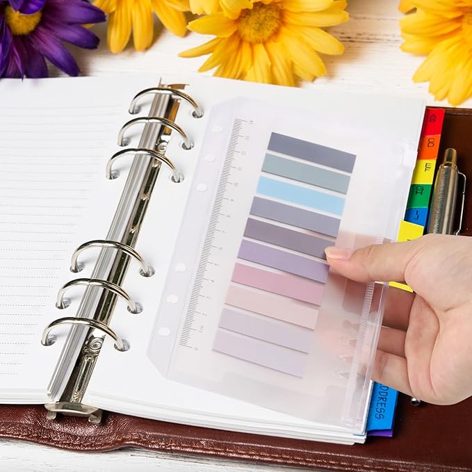 24 Pcs Binder Pocket A6 Binder Pockets 6 Holes Zipper Folders Waterproof PVC Document Pouch Filing Bags(Clear)