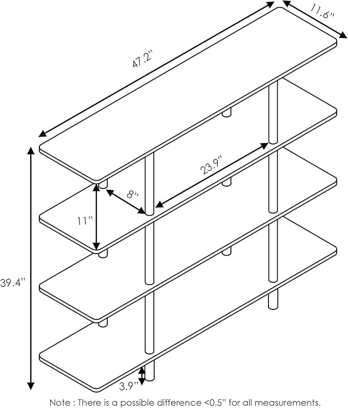 Furinno Turn-N-Tube 4-Tier Wide Display Shelf, Espresso/Black