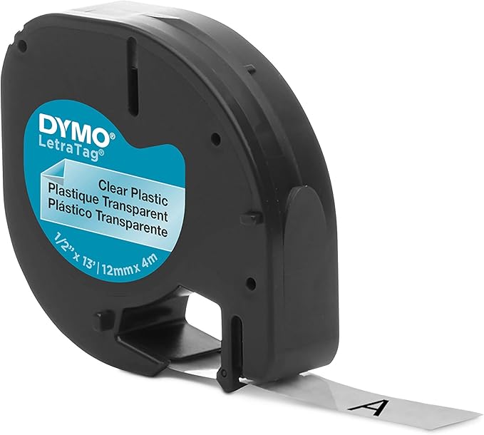 DYMO - DYM16952 Authentic LetraTag Labeling Tape for LetraTag Label Makers, Black Print on Clear pastic Tape, 1/2'' W x 13' L, 1 roll (16952)