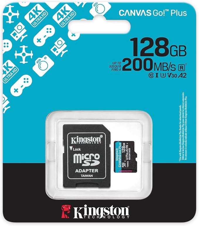 Kingston Canvas Go Plus 128GB microSD Card | Up to 200MB/s | Class 10, UHS-I, U3, V30, A2 | SDCG4/128GB
