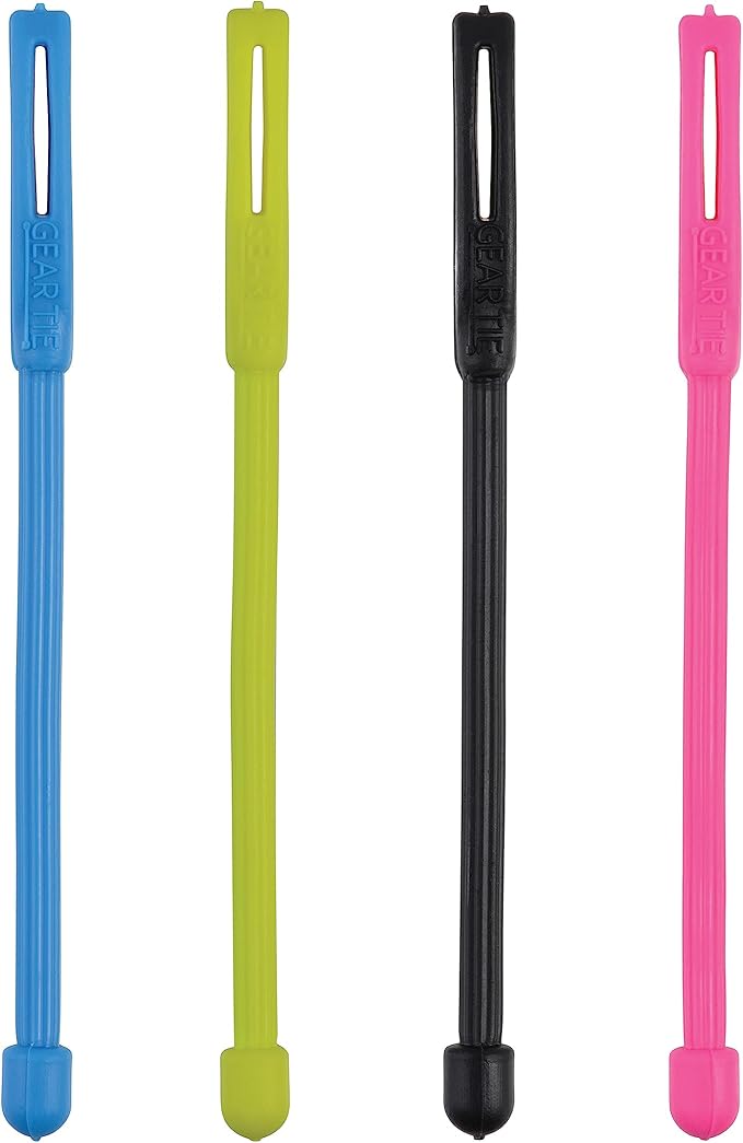 Nite Ize Gear Tie Cordable, The Original Reusable Rubber Twist Tie with Stretch-Loop For Cord Management + Storage, 3-Inch, Assorted Colors, 4 Pack, Made in the USA