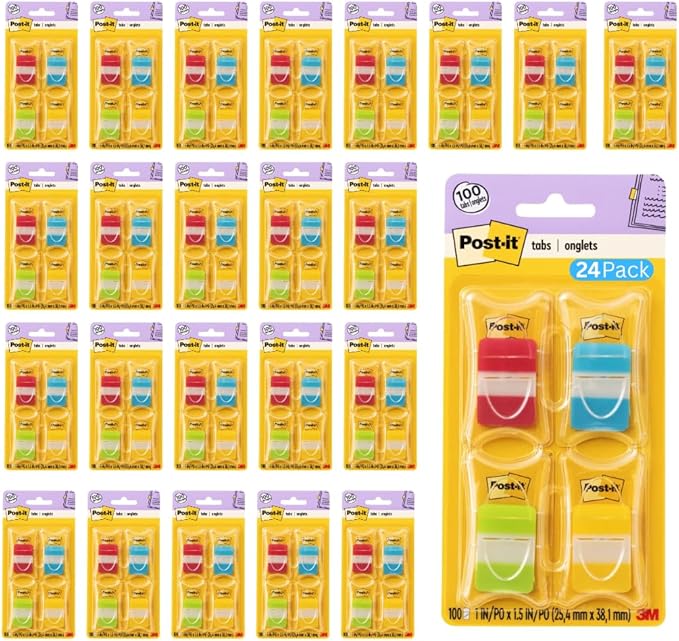 Post-it Tabs, 1 in Solid, Asst Colors, 25/Color, 25/Dispenser, 4 Dispenser/Pack (686-RALY) (24 Pack)