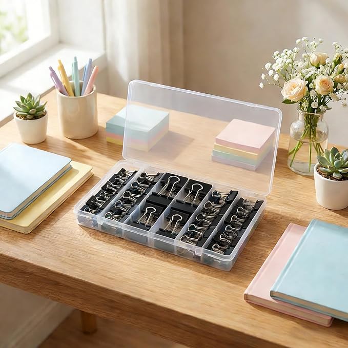 Binder Clips Assorted Sizes, 140 PCS Black Binder Paper Clips Office Clips Office Supplies Desk, 4 Sizes Cute Binder Clips Large Medium Binder Clip Small Paper Clips Medium Paper Clamps (Black)