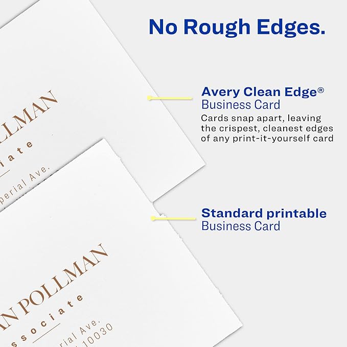 Avery Clean Edge Business Cards White | Printable | For Inkjet Printers | Sure Feed Technology | 2" x 3.5" | 90 Cards, Pack of 5