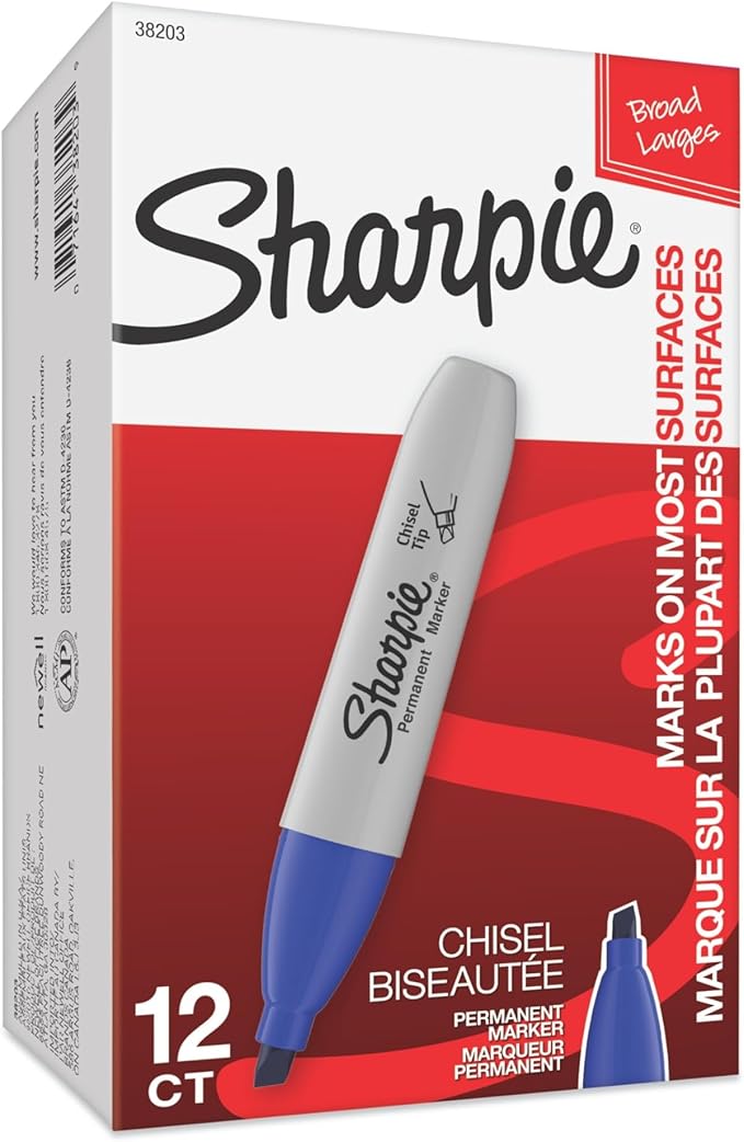 Sharpie Permanent Markers, Broad, Chisel Tip, 12-Pack, Blue (38203)