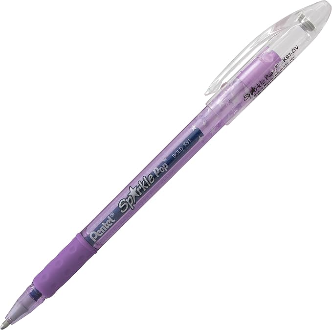 Pentel Sparkle Pop Metallic Gel Pen, (1.0mm) Bold Line, Violet/Blue Ink, Box of 12 Pens (K91-DV)