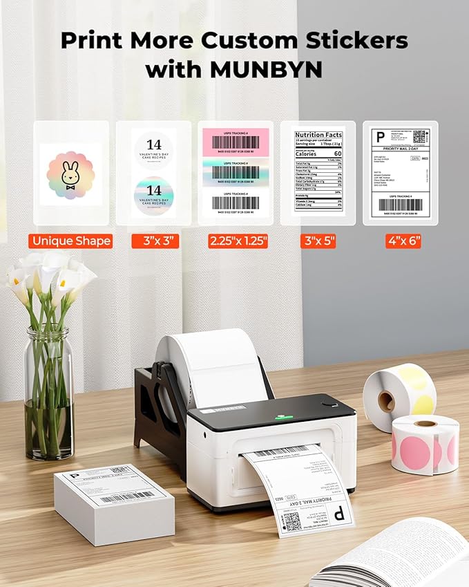 MUNBYN Bluetooth Thermal Label Printer 941BP, Wireless 300DPI 4x6 Shipping Label Printer for Small Business Compatible with Windows, Mac, iPhone, Android, PC, Ebay, Amazon, Shopify, Etsy, USPS (White)