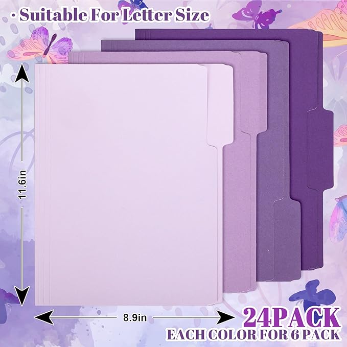 Whaline 24 Pack Purple File Folders Letter Size 4 Colors Gradient Purple File Pockets with 1/3 Cut Tab for Home Office Classroom Supplies, 8.9 x 11.6 Inch
