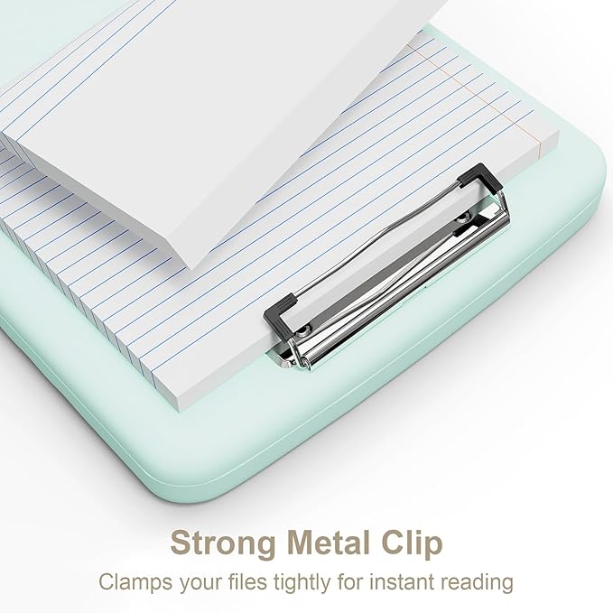 Piasoenc Clipboard with Storage, 8.5 x 11 Organization Box with Pen Holder and A4 Legal Paper Folder, Folio & Side-Opening, Low Profile Clip,for Nurses,Teachers, Size 14 x 9.6 x 1.2 in, Blue