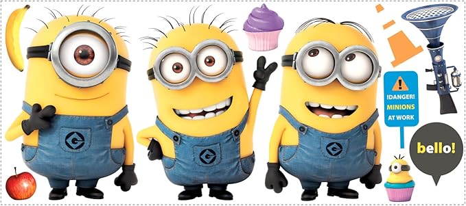 Minions RoomMates RMK2081GM Despicable Me 2 12" x 48.5" Yellow Giant Giant Wall Decals, 11 Pieces