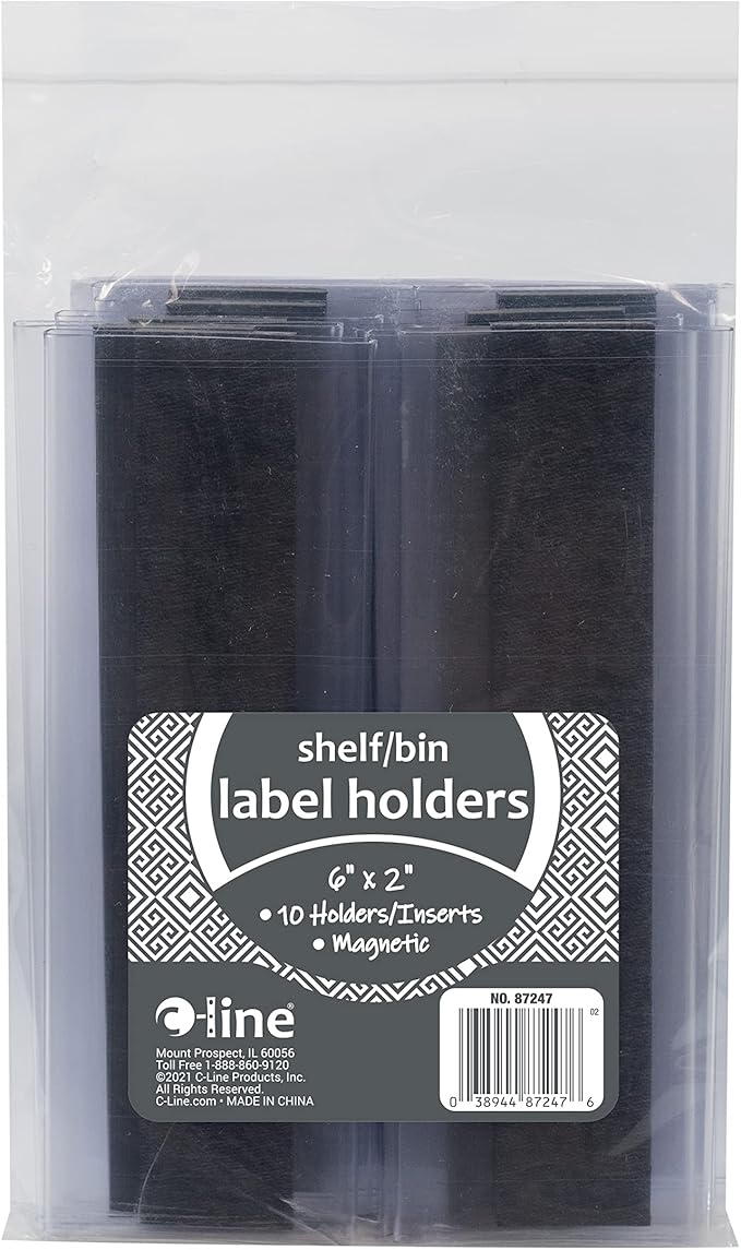 C-Line HOL-DEX Magnetic Shelf/Bin Label Holders, Side Load, 2 x 6, Clear, 10/Box
