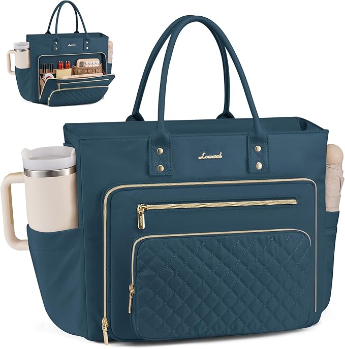 LOVEVOOK Teacher Tote Bag for Women Work, Laptop Bag With Large Cup Holder, Nurse Bags Professional Computer Briefcase, Business Large Purses Handbag, Diaper Bag Mother Gift, 15.6 Inch Dark Teal