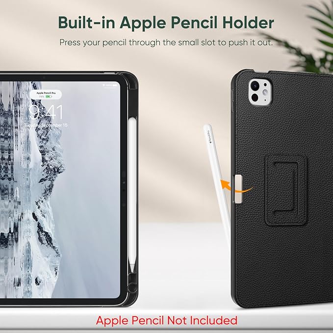 Fintie Folio Case for iPad Pro 11-inch (M5) 2025 / (M4) 2024 - Premium Vegan Leather Smart Stand Back Cover with Pencil Holder, Auto Wake/Sleep, Black