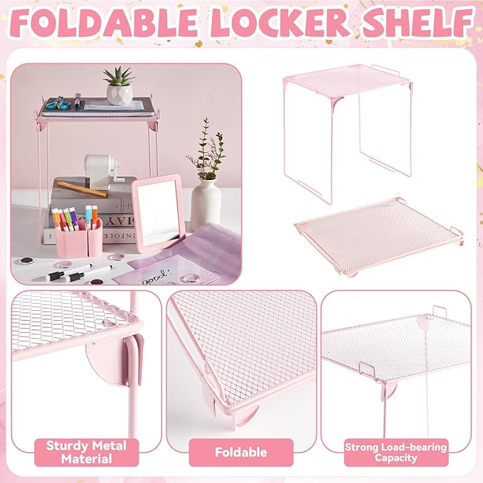 13 Pcs School Lockers Magnetic Decor Locker Accessories Kit with Magnetic Pink Marble Print Whiteboard Locker Shelf Mirror Pen Holder Buckle Sheet Organizer Decoration Essential Back to School Supply