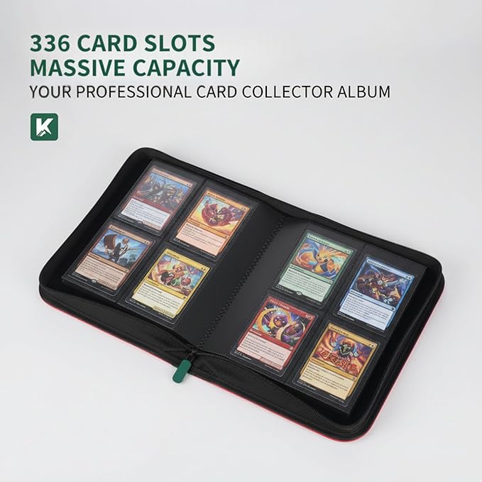 336 Card Binder, 4-Pocket Zipper Binder for Trading Cards, Side Loading Water-Resistant Album for MTG, TCG & Sports Cards (Green)