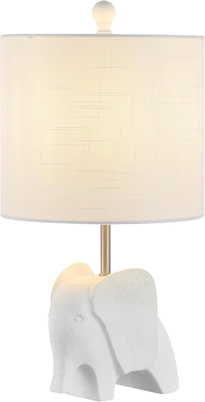 JONATHAN Y 17.5" White Elephant Kids Table Lamp, Whimsical Resin Bedside Lamp with White Linen Drum Shade for Bedroom Playroom Nursery, LED Bulb Included, UL Listed (JYL1143D)