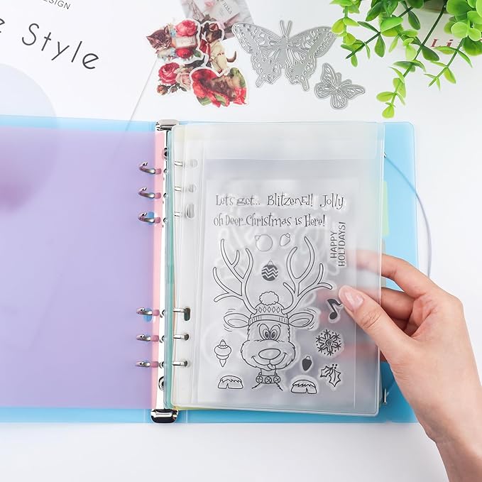 BAOFALI 3Pcs/Set A5 6 Ring Binder Cover Clean Transparent Soft PVC for Refillable Notebook Shell withMatte surfaceforStamp & Die Storage (Blue)
