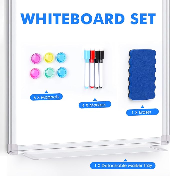 Magnetic Dry Erase Board for Doors, 30x20 Inch Whiteboard with Adjustable Long Arm Hook Mount - Easy to Install, Portable Hanging White Board for Home, Dorm Room, Office Cubicle & Small Spaces
