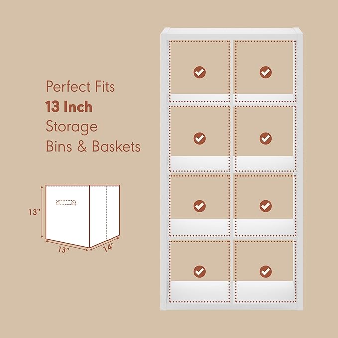 Furinno Cubicle Record Player Stand with Vinyl Storage, 8-Cube 1.2 Extra Thick Vinyl Record Storage, Open Back Media Shelf for CD DVD Blueray Game Disc, for Living Room, Home Office, White