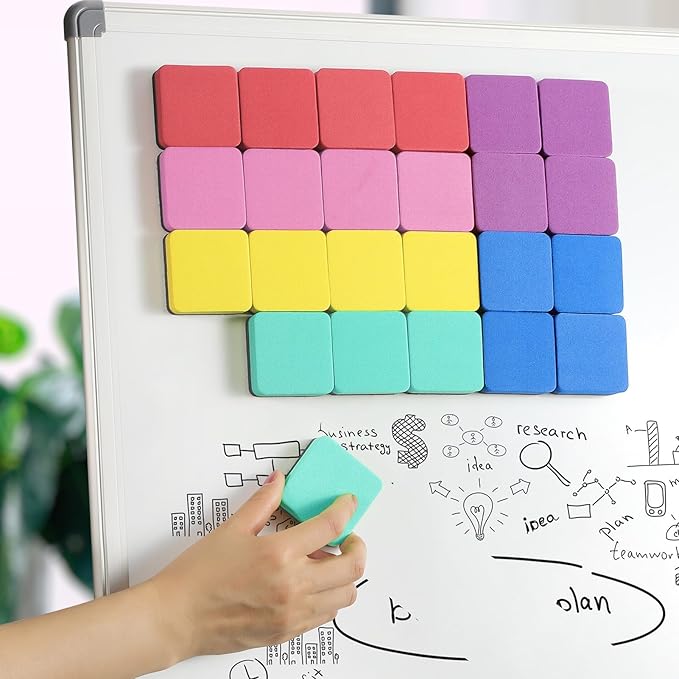 MaxGear Dry Erase Erasers, 36 Pack Magnetic Whiteboard Dry Erasers for Classroom, Mini Whiteboard Cleaning Pads, Chalkboard Wiper Teacher Supplies for School, Office, Home, 6 Color Set, 2 x 2 Inch