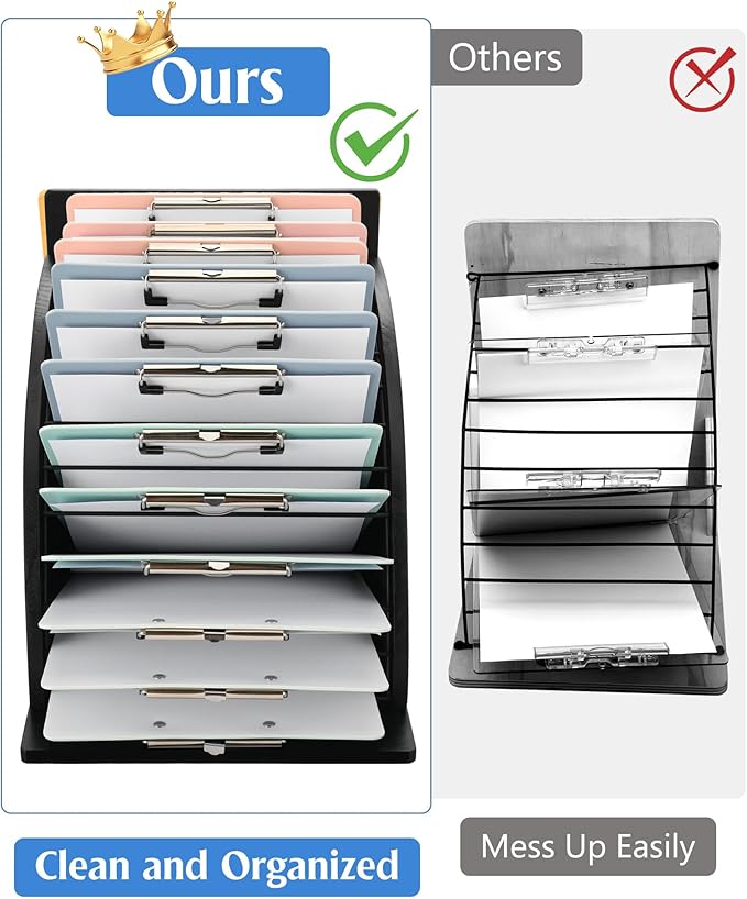 HULISEN Clipboard Holder, Wooden Clipboard Organizer with Raised Side Panel, Clip Board Storage Rack for Classroom and Office, Clip Boards not Included, Black