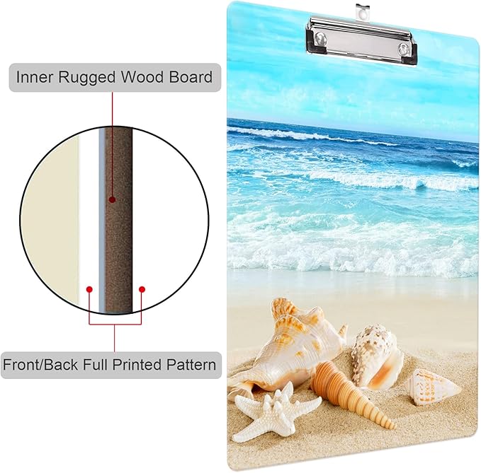 Fashion Clipboard, A4 Letter Size Wooden Decorative Clipboards for Teacher, Nurse, Doctor,Student and Kids, Cute Design for Standard Size 12.2" x 8.9" (C-Beach)
