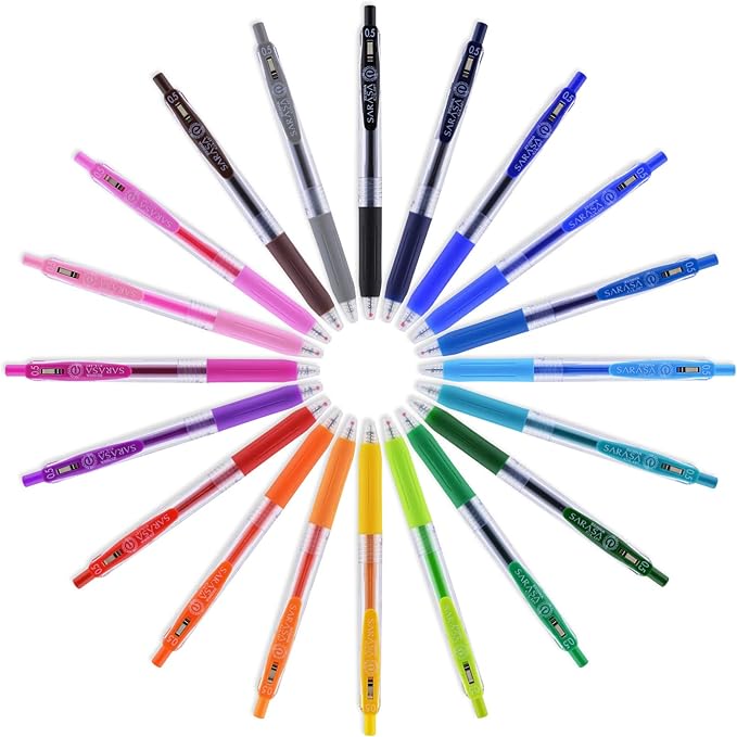 Zebra Pen Sarasa Clip Retractable Gel Pen, 0.5mm Fine Point, Rainbow Assorted Vibrant Ink Colors, Water Based, Ideal for Office and School, Journal, Note Taking and Planner Use, 12-Pack (44100)