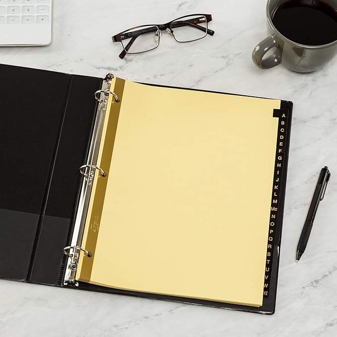 Avery A-Z Dividers for 3 Ring Binders, 25-Tab Set, Pre-Printed Black Leather Tabs, 1 Binder Divider Set (11350) (Pack of 3)