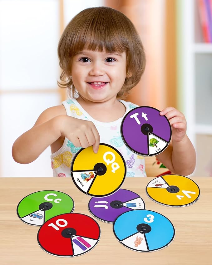 Coogam Interactive Alphabet Spinning Card for Toddler, ABC Letters Numbers Learning Game, Pattern Color Sight Words Educational Flashcard, Montessori Toy Gift for Preschool 3 4 5 Year Old