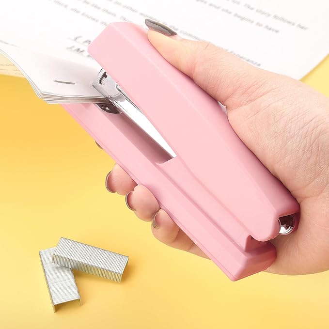 ZZTX Stapler Set with Staple Remover and Staples, Durable Desktop Stationery for Home, Office and Study, Pink