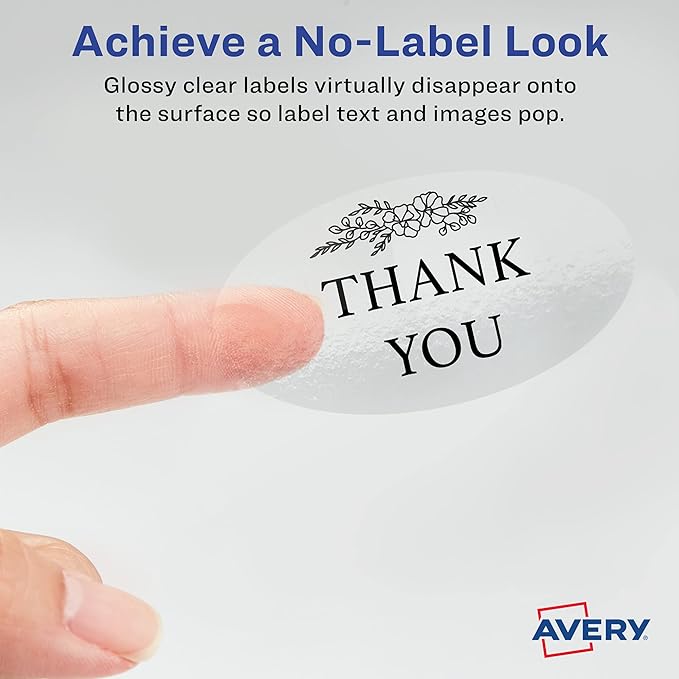 Avery Printable Blank Oval Labels, 1.5" x 2.5", Glossy Crystal Clear, 180 Customizable Labels (22854)
