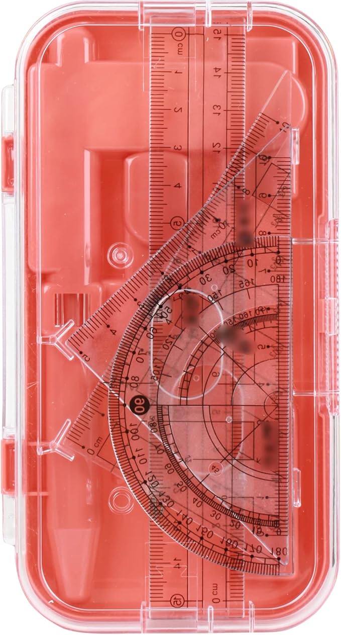 LABANCA 8 Pcs Compass Set with Protractor Rulers Pencil for Math Geometry (07053Red)