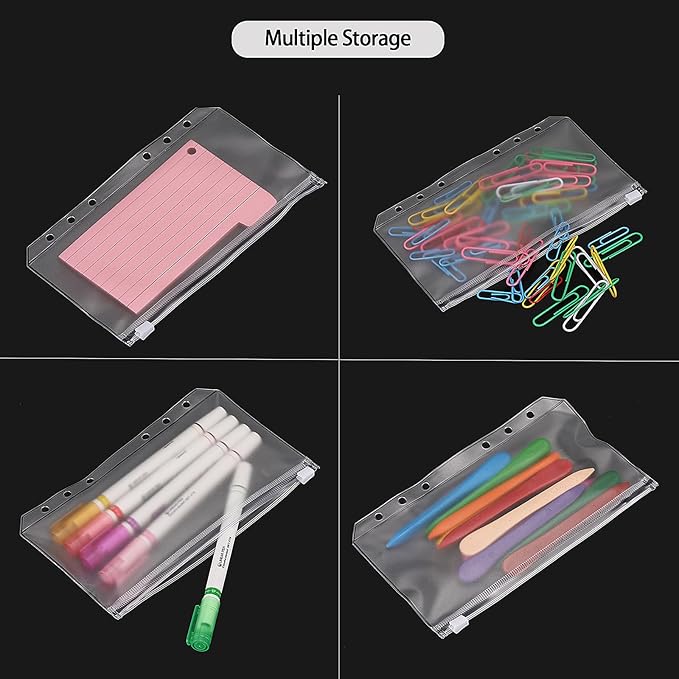 24 Pcs Binder Pocket A6 Binder Pockets 6 Holes Zipper Folders Waterproof PVC Document Pouch Filing Bags(Clear)
