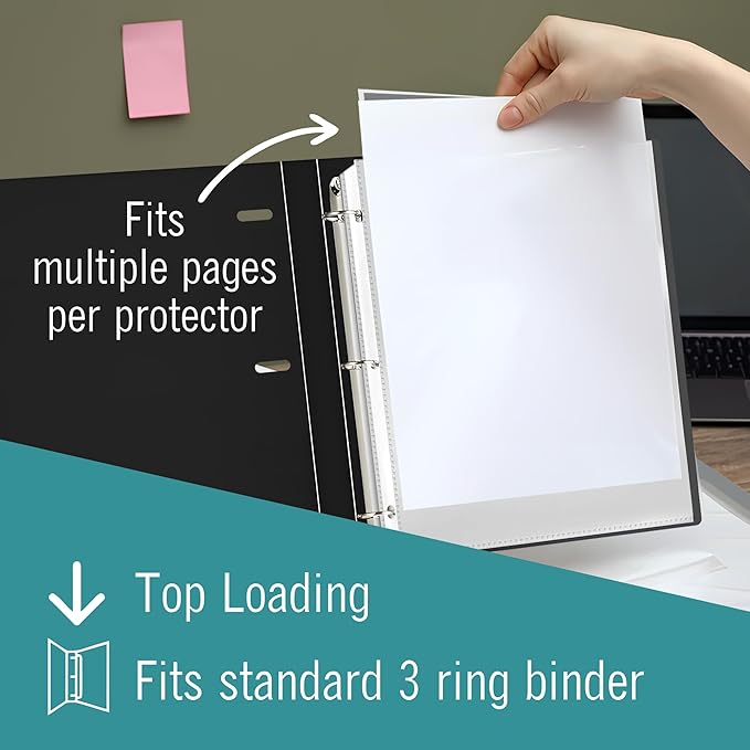 Heavy Duty Sheet Protectors for 3 Ring Binder, 50 Count Clear Page Protectors, Top Loading Plastic Sleeves 8.5 x 11 inch (Heavy Duty, 50)