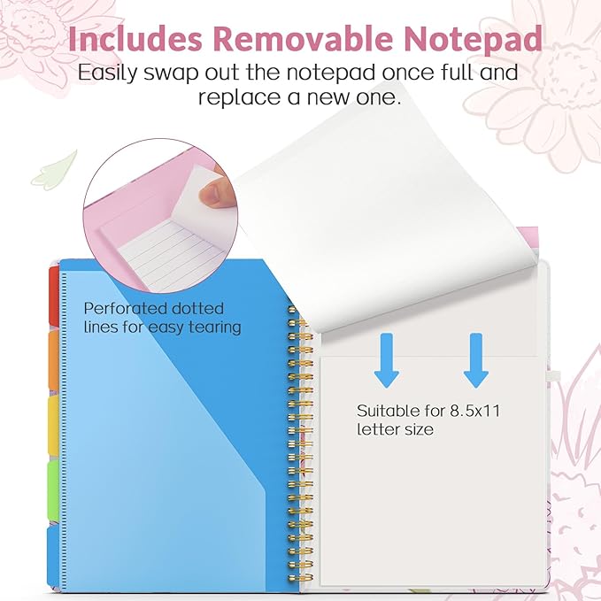 Sooez Clipboard with Refillable Notepad, Clipboard Folder with 10 Storage Pockets for Letter Size, Spiral Clipboard Notebook, Cute Portfolio for School Office Nursing
