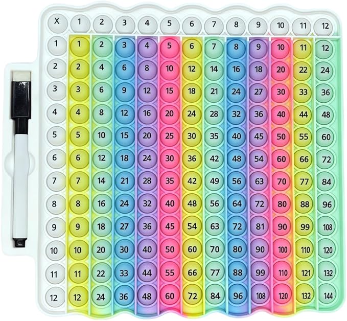 e4 Pop Multiplication Table Game Learning Toy Educational Math Game with Marker, Rainbow Colors Math Multiplication pop 12x12 boardmultiplication Flash Cards 3rd Grade Addition Stress Toy