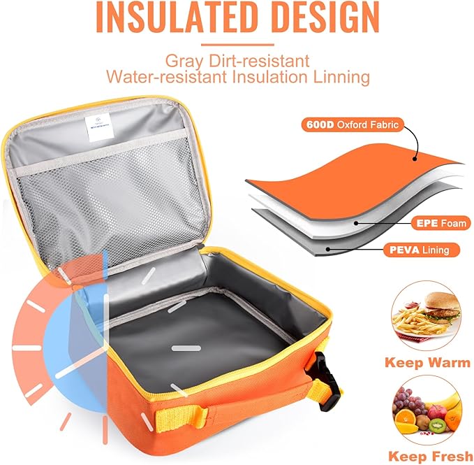 Genteen Lunch Box Lunch Bag for Kids Girls,Insulated Lunch Bag Women,Reusable Lunchbox for School,Work,Outdoor(Orange)